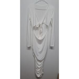 Women's Sexy V Neck Ruched Cutout Long Sleeve Bodycon Club Party Long Dress Sz S